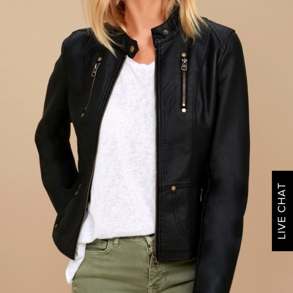 Peace of mind black vegan leather moto jacket